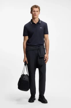 Drawstring trousers in stretch waffle fabric with framed zip