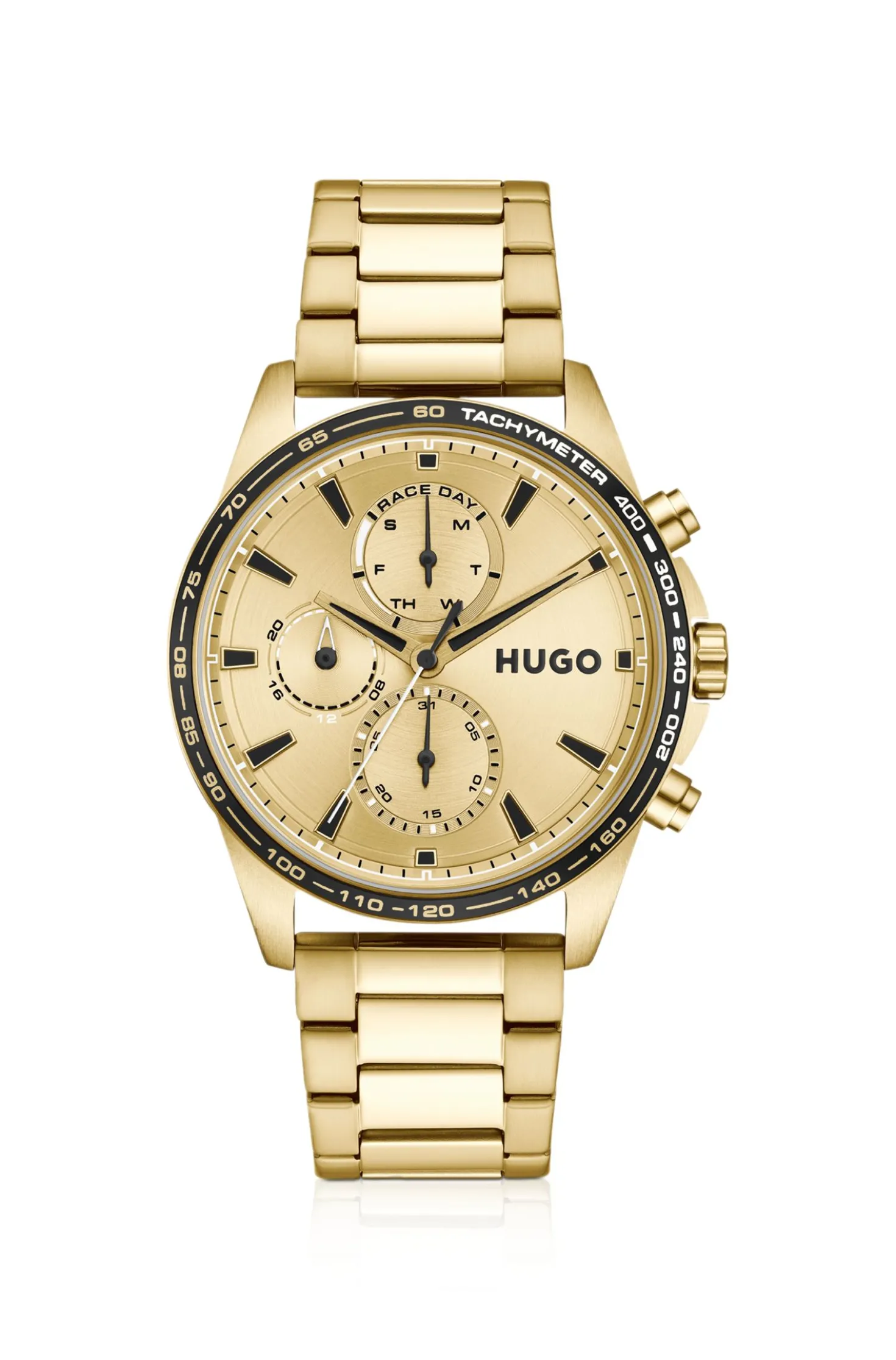 #Drift gold-tone watch with black tachymeter bezel