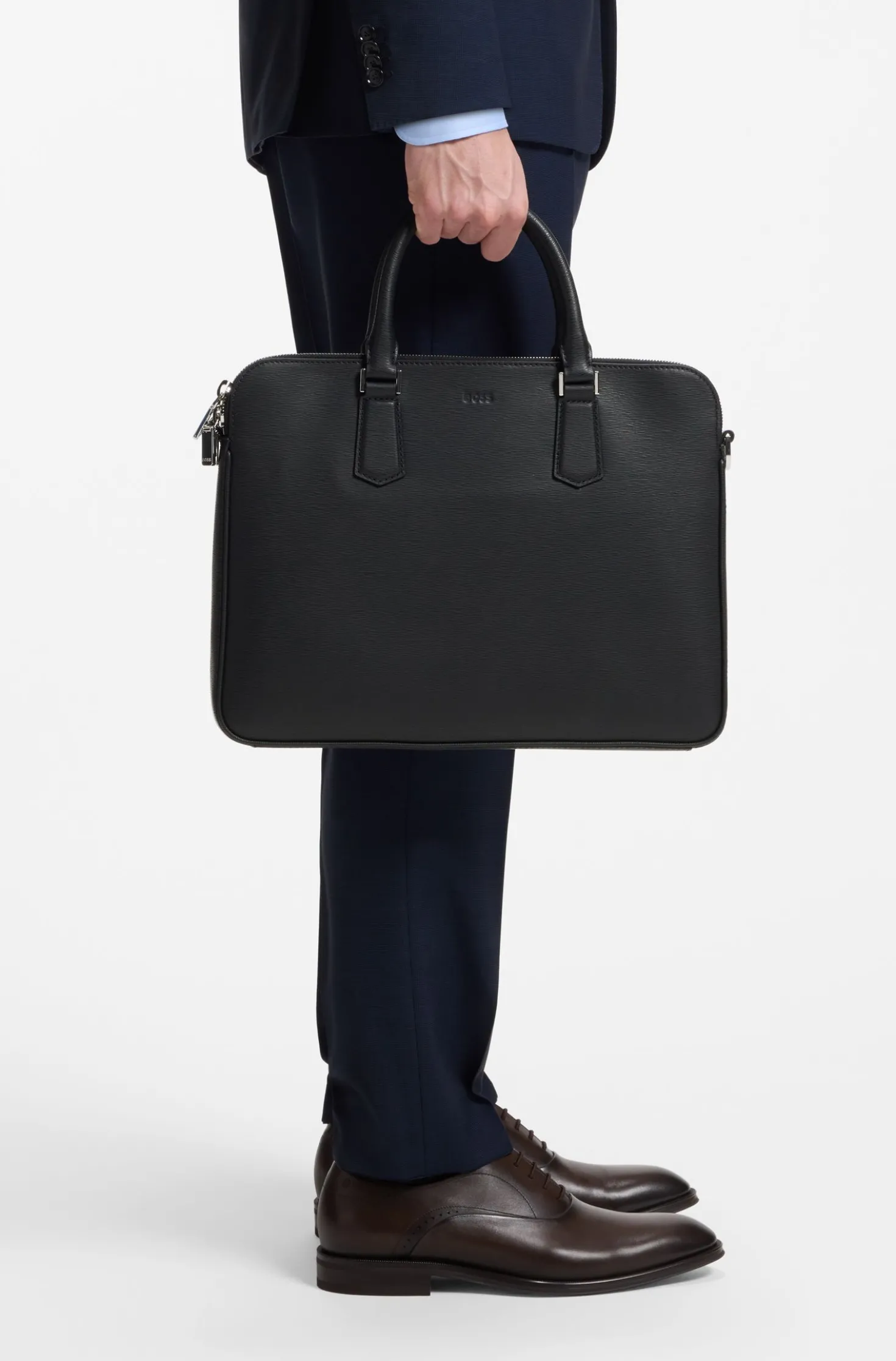 Embossed-leather document case with silver-tone hardware