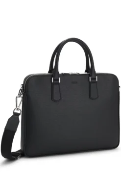 Embossed-leather document case with silver-tone hardware