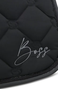 Equestrian black dressage saddle pad with crystal trim