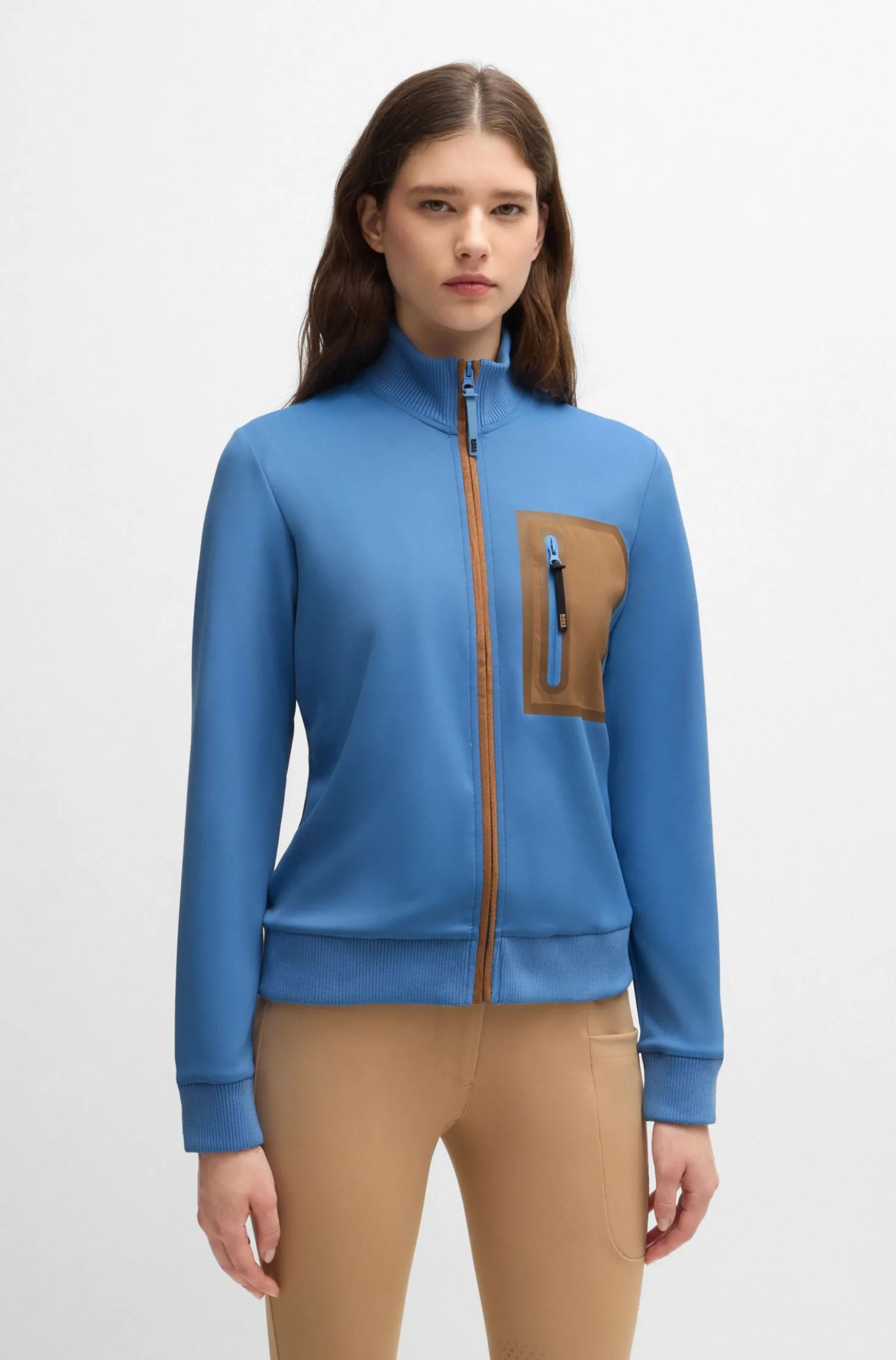 Equestrian cardigan with zipped chest pocket
