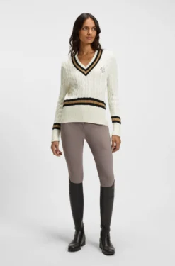 Equestrian cotton sweater with cable-knit structure