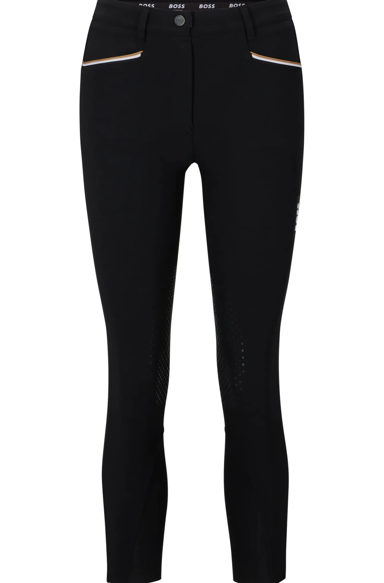 Equestrian knee-grip breeches in power-stretch material