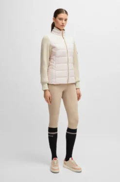 Equestrian mixed-material jacket with sleeve pocket