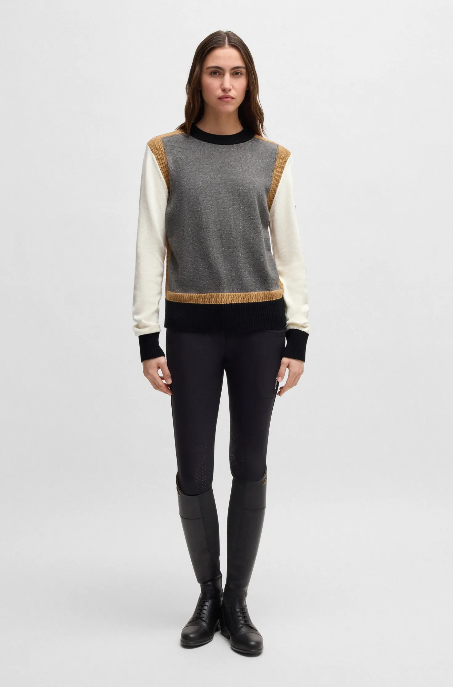 Equestrian regular-fit sweater with colour-blocking