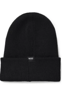 Equestrian ribbed beanie hat with embroidered logo
