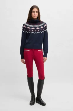 Equestrian rollneck sweater with knitted pattern
