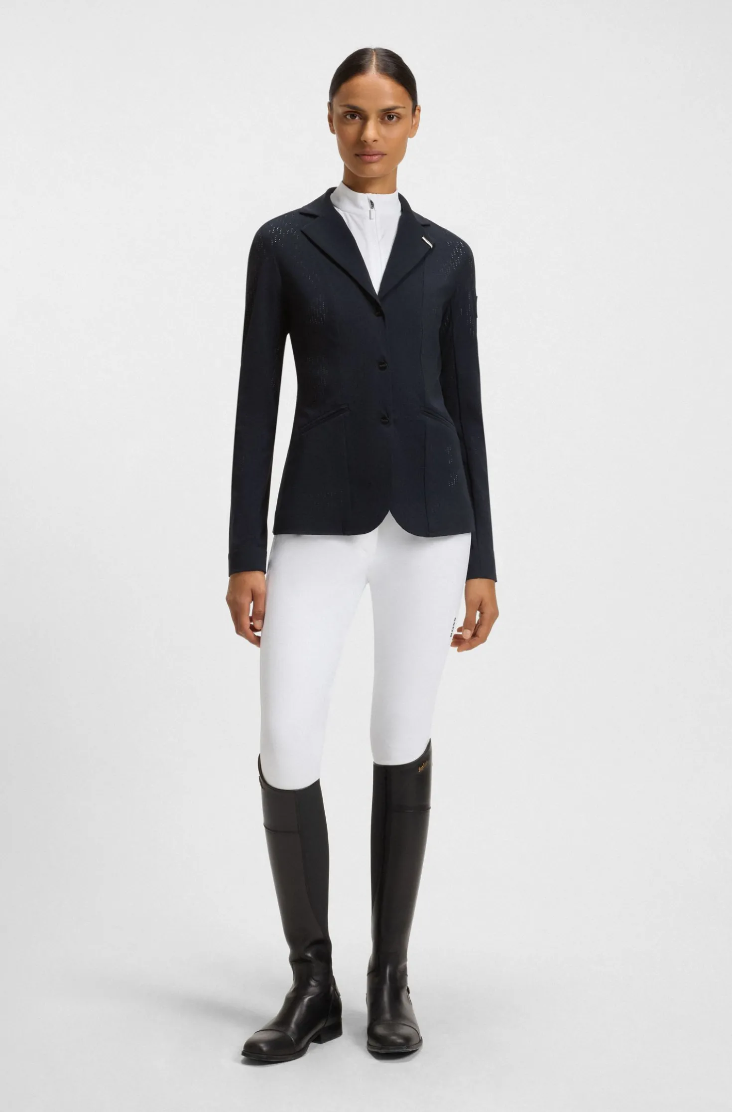 Equestrian show jacket in perforated stretch fabric