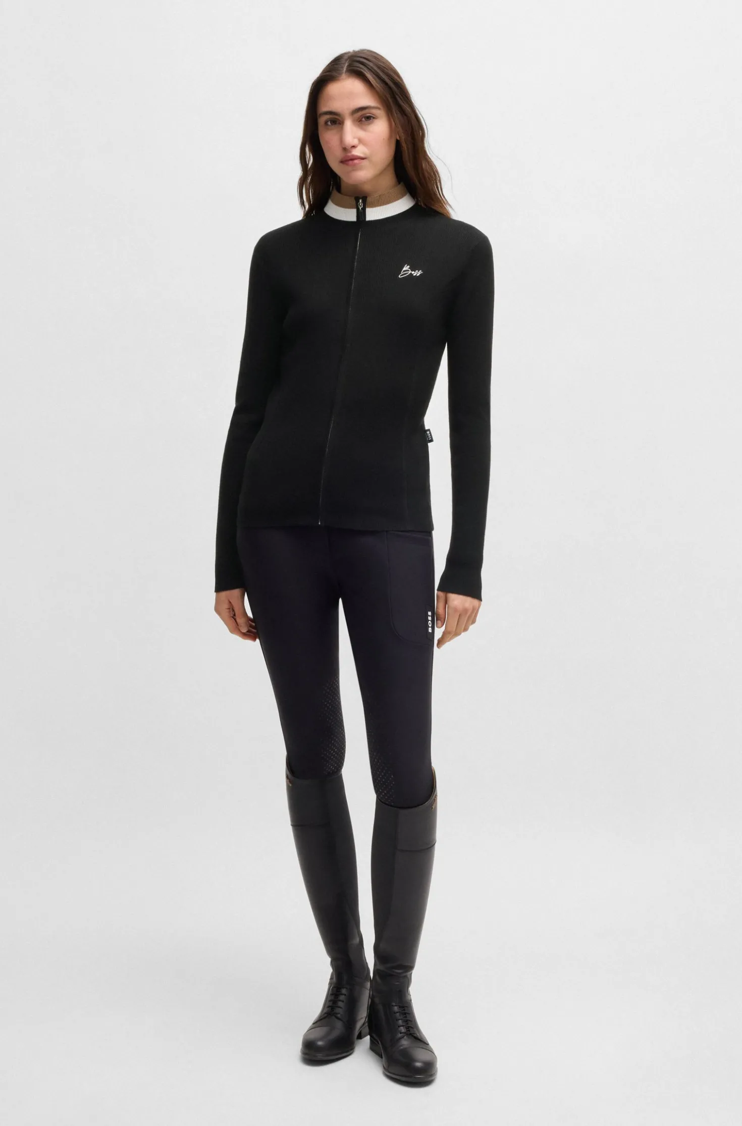 Equestrian slim-fit cardigan with ribbed structure