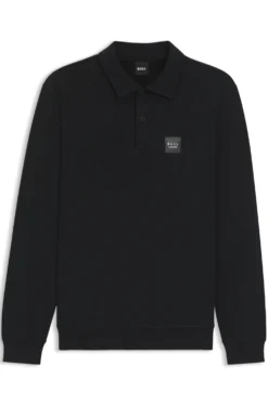 Equestrian stretch-cotton knit polo with logo patch