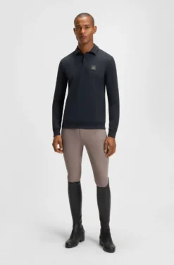 Equestrian stretch-cotton knit polo with logo patch