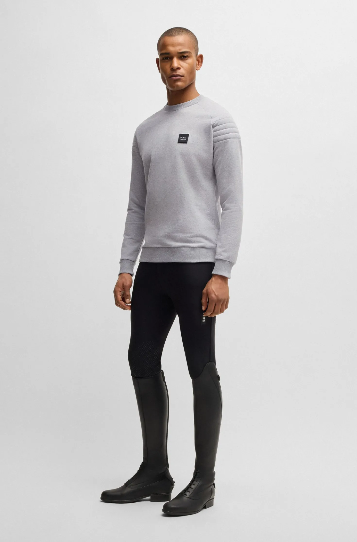 Equestrian stretch-cotton sweatshirt with shoulder stitching