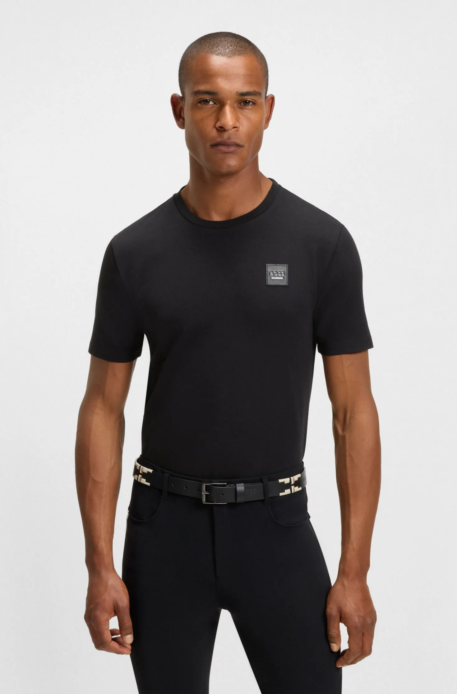 Equestrian stretch-cotton T-shirt with logo patch