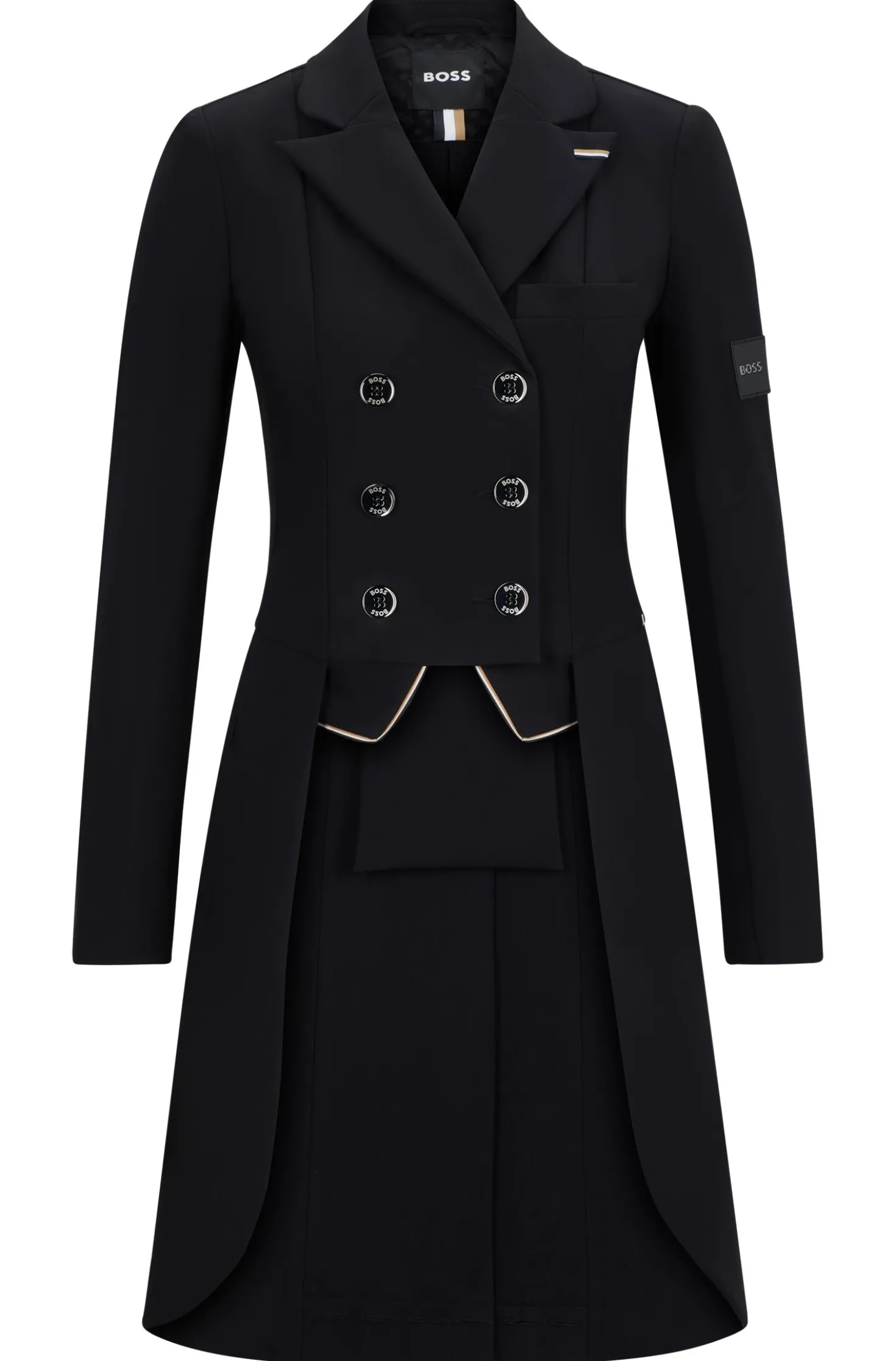 Equestrian tailcoat with adjustable tail weights