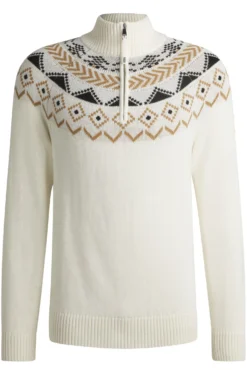 Equestrian troyer sweater with knitted pattern