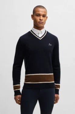 Equestrian V-neck sweater in wool and cashmere