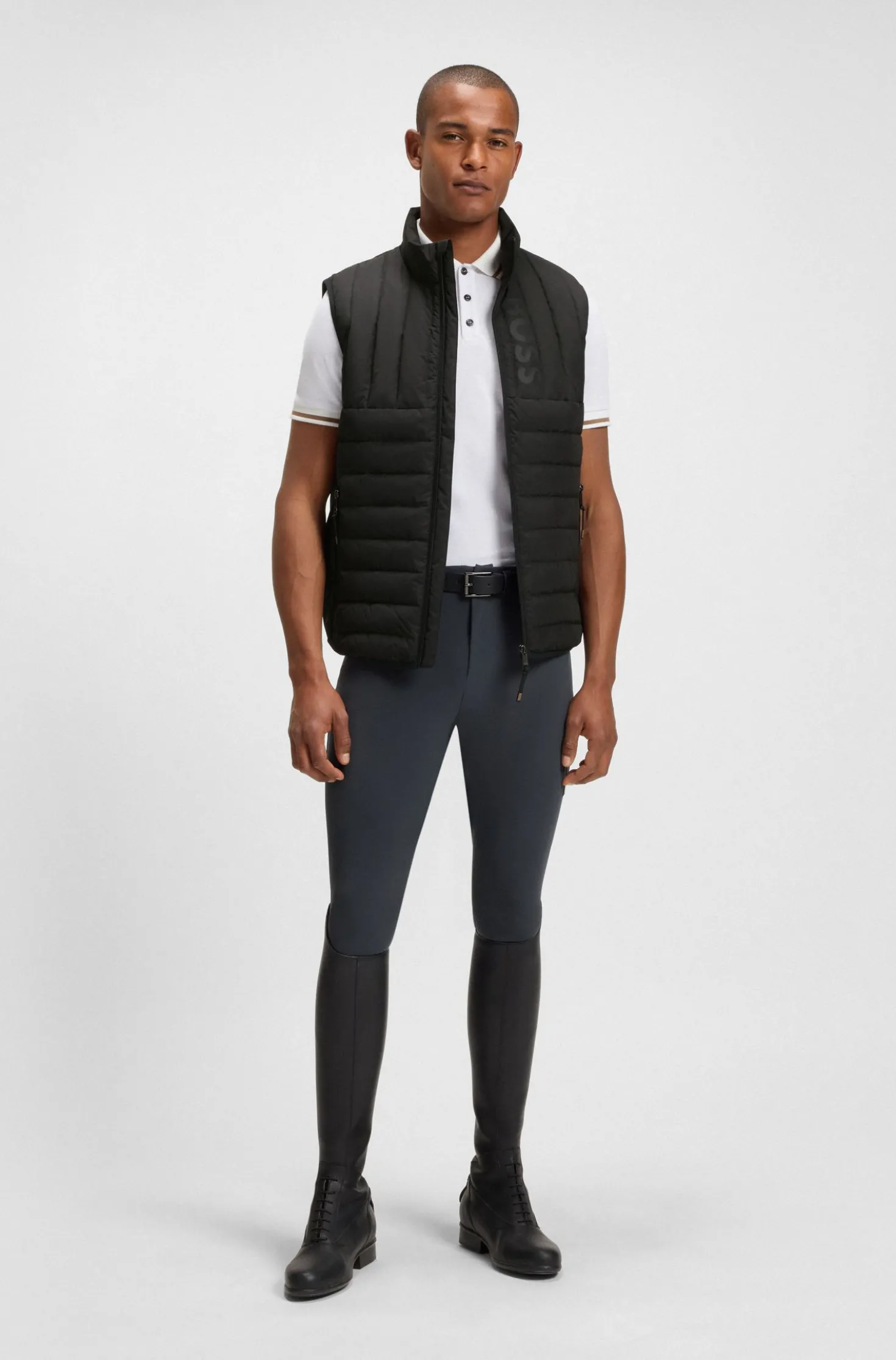 Equestrian waterproof gilet with vertical logo print