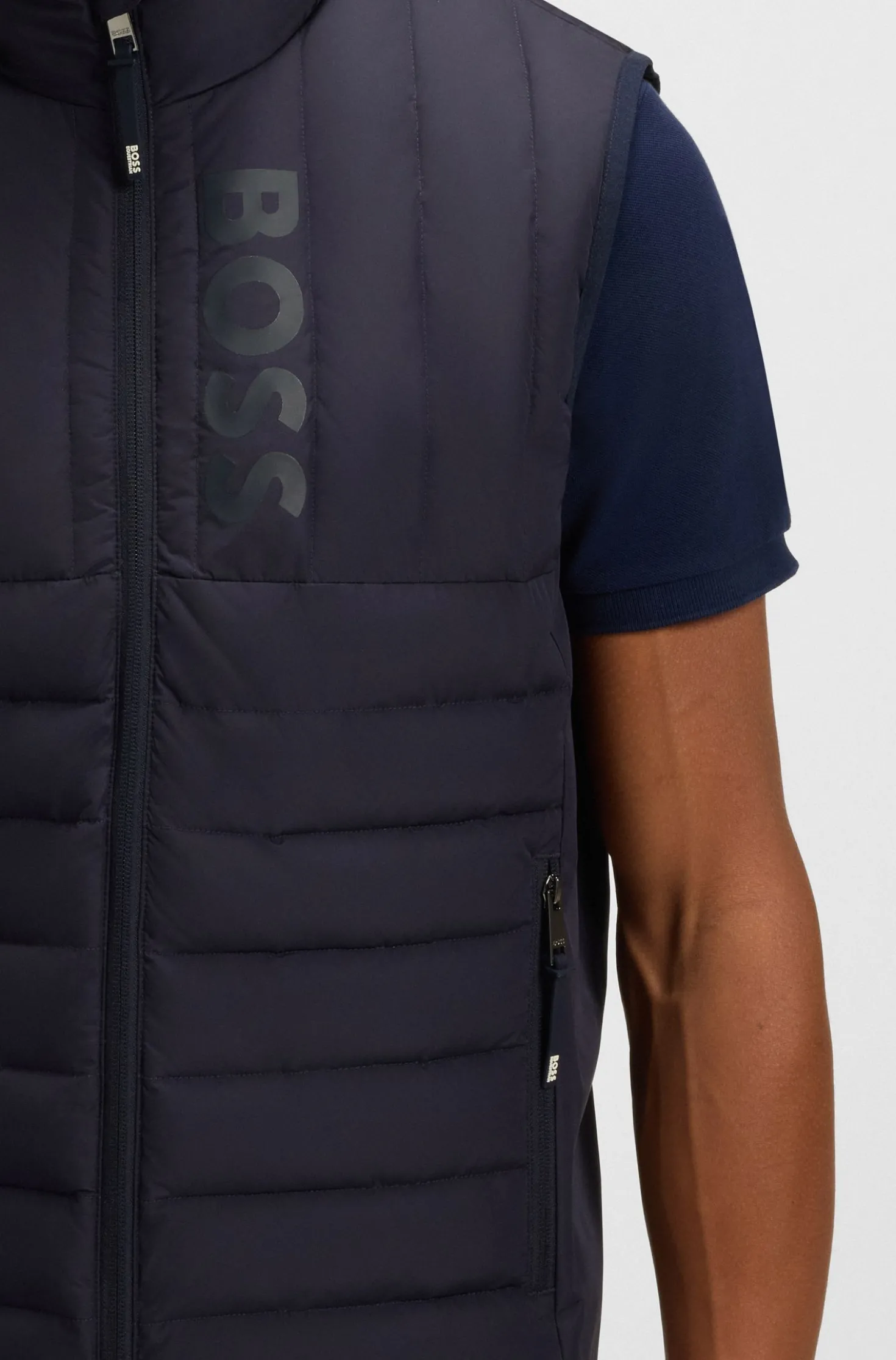Equestrian waterproof gilet with vertical logo print