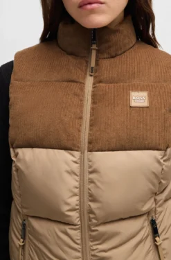 Equestrian waterproof gilet with corduroy trim