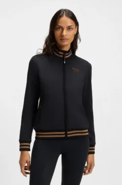 Equestrian zip cardigan with stripe trims