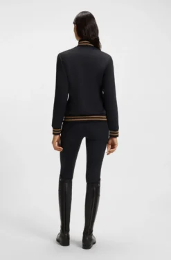 Equestrian zip cardigan with stripe trims