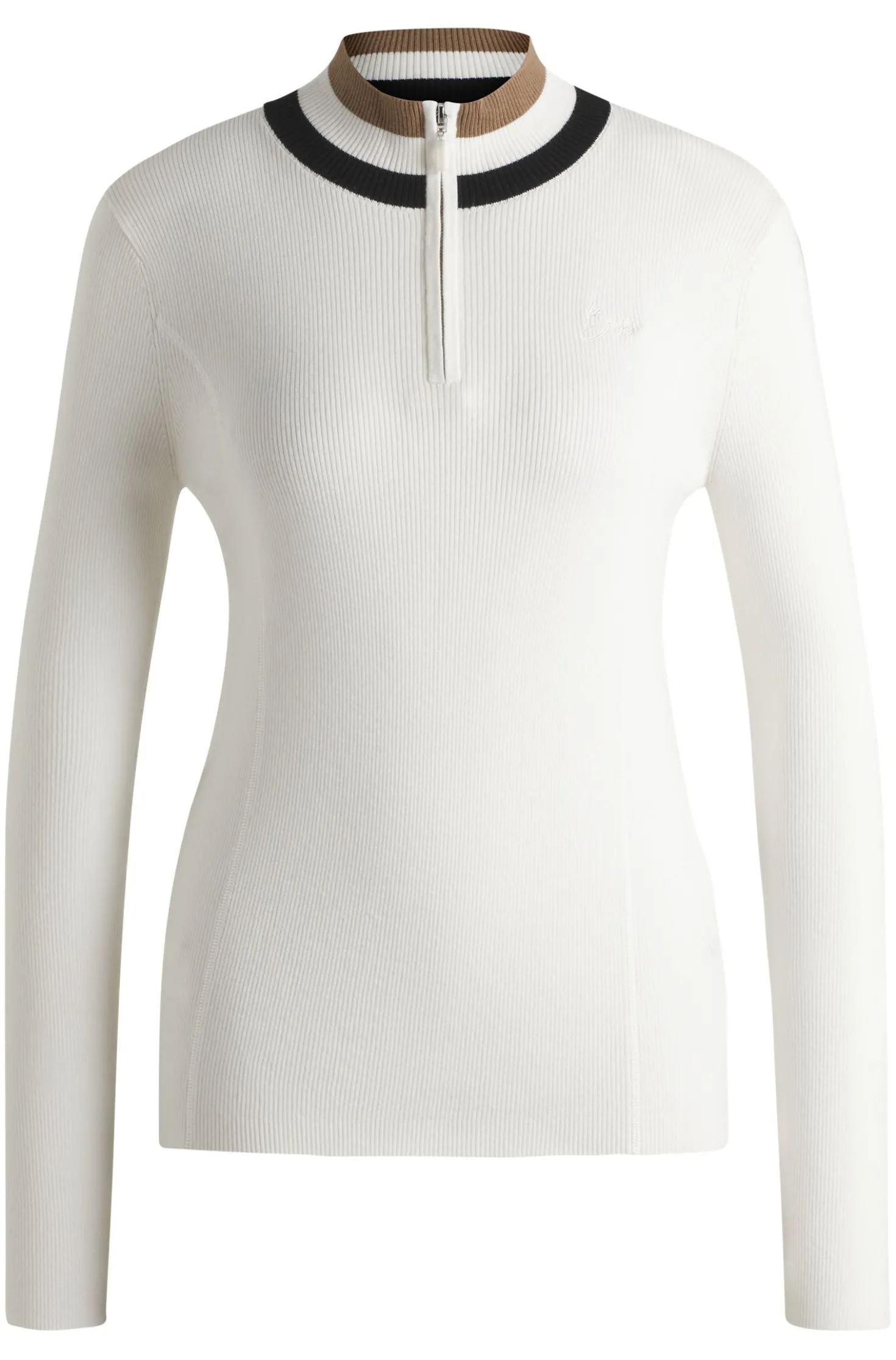 Equestrian zip-neck sweater with ribbed structure