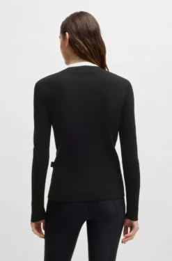 Equestrian zip-neck sweater with ribbed structure
