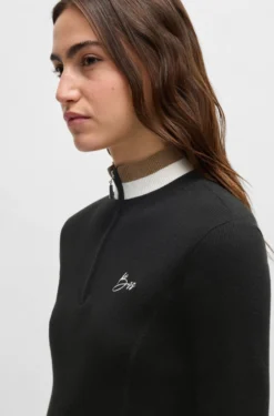 Equestrian zip-neck sweater with ribbed structure