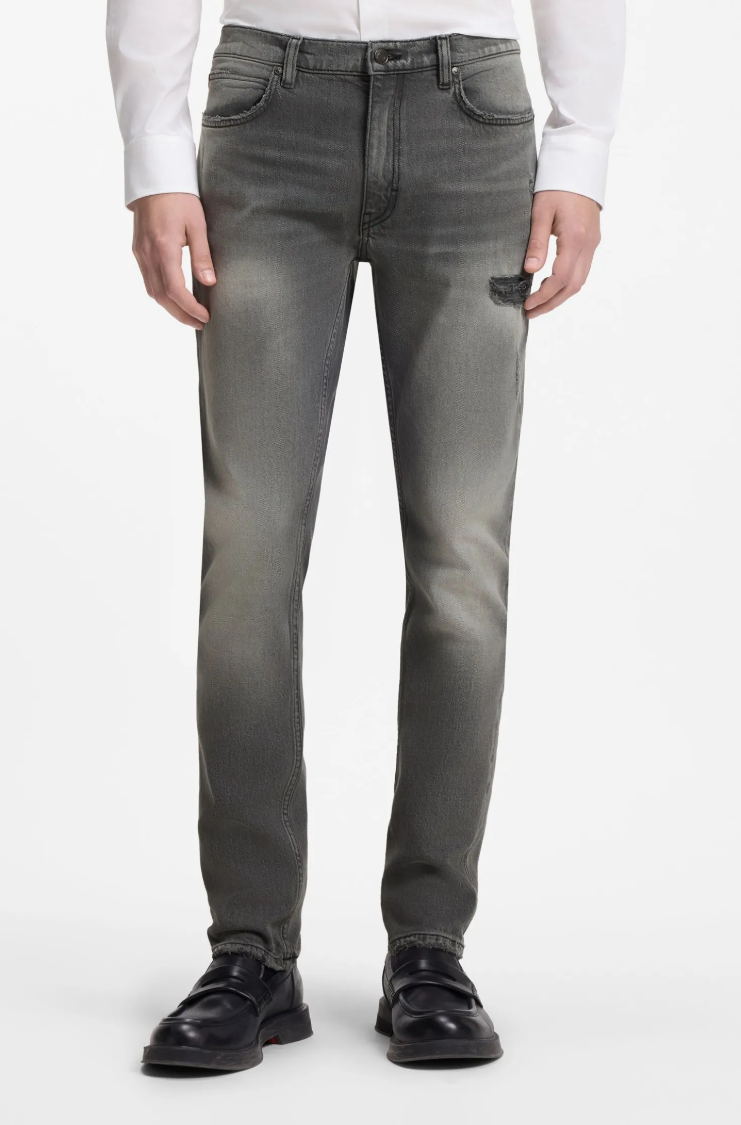 Extra-slim-fit jeans in distressed grey stretch denim