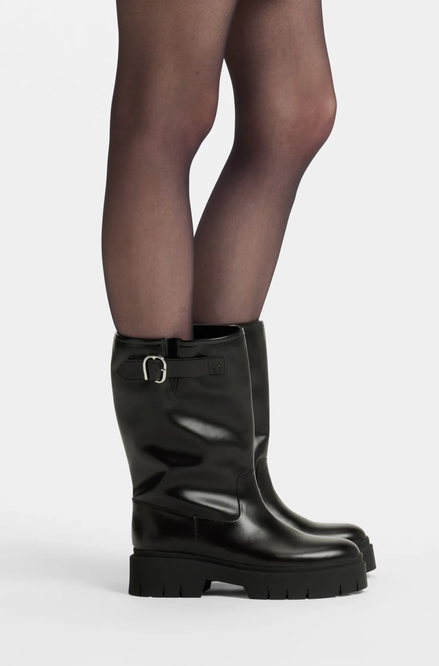 Faux-leather biker boots with buckle detail