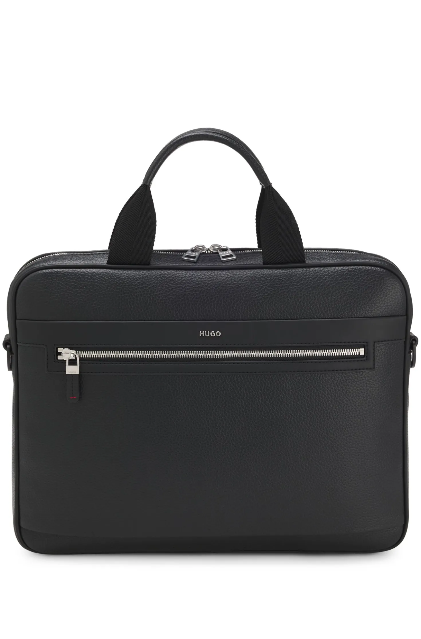 Faux-leather briefcase with logo lettering and detachable strap