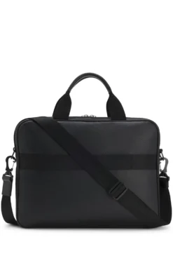 Faux-leather briefcase with logo lettering and detachable strap