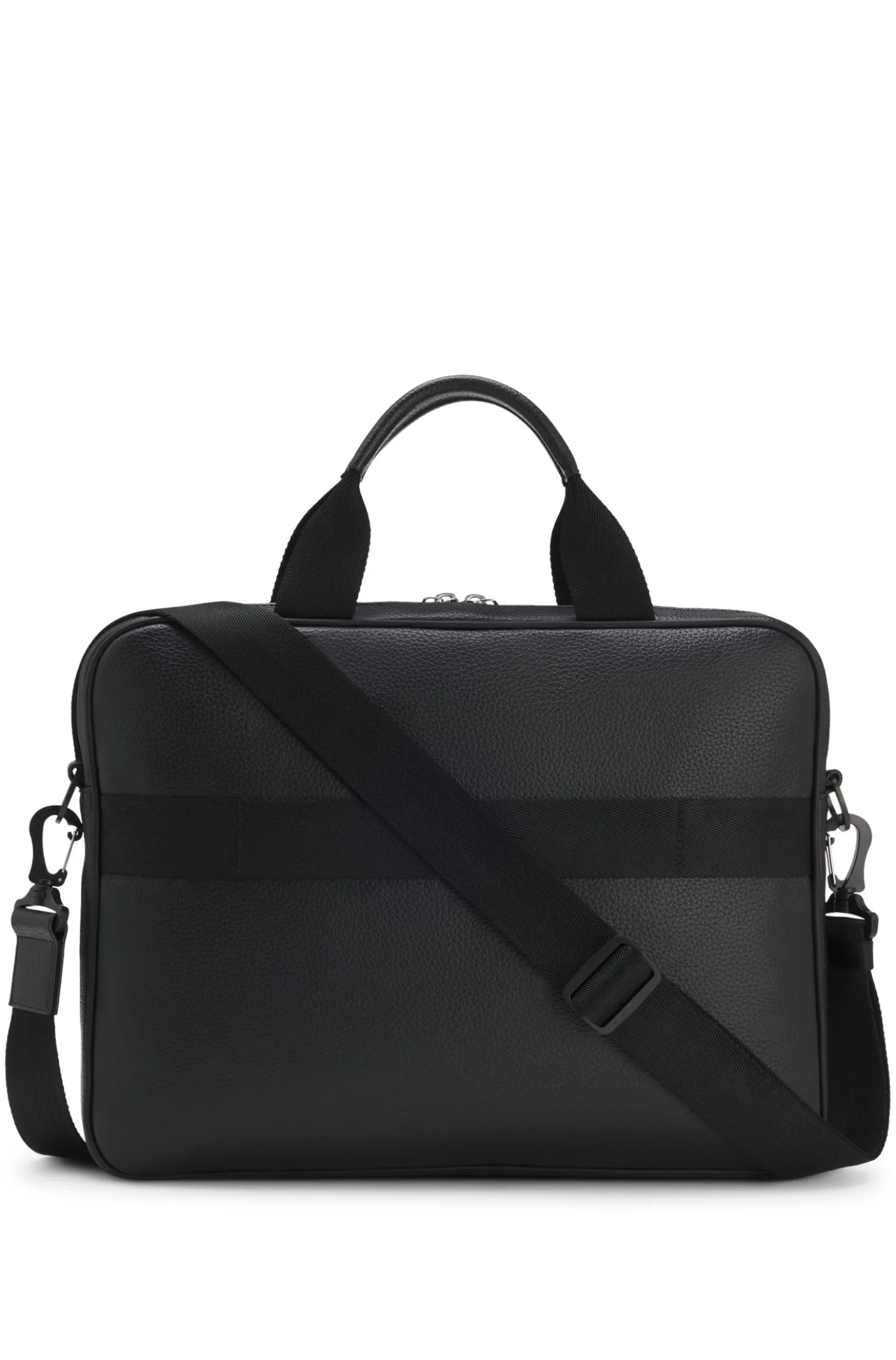 Faux-leather briefcase with logo lettering and detachable strap