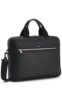 Faux-leather briefcase with logo lettering and detachable strap