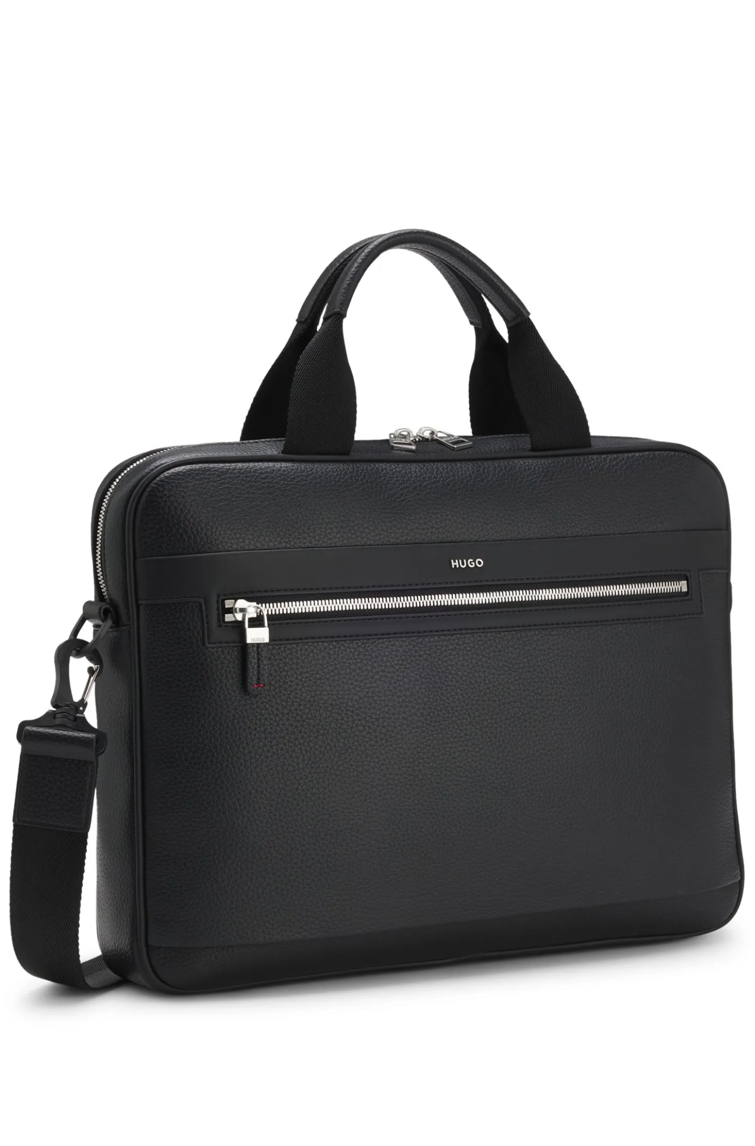 Faux-leather briefcase with logo lettering and detachable strap
