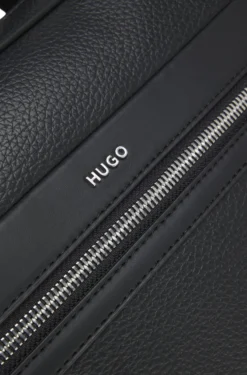 Faux-leather briefcase with logo lettering and detachable strap