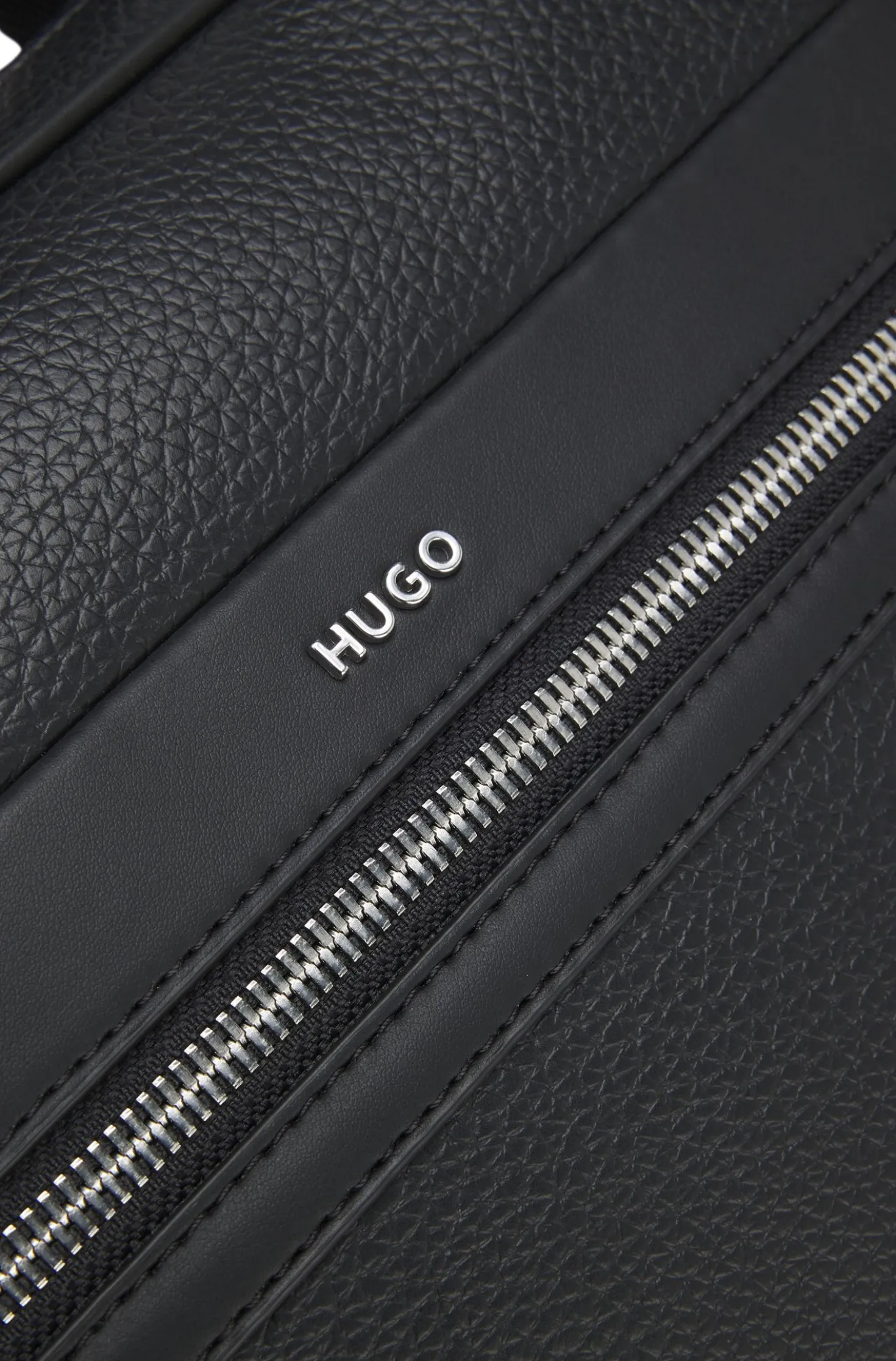 Faux-leather briefcase with logo lettering and detachable strap