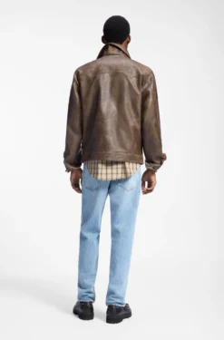 Faux-leather jacket with cross-shaped zip-puller