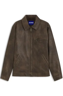 Faux-leather jacket with cross-shaped zip-puller