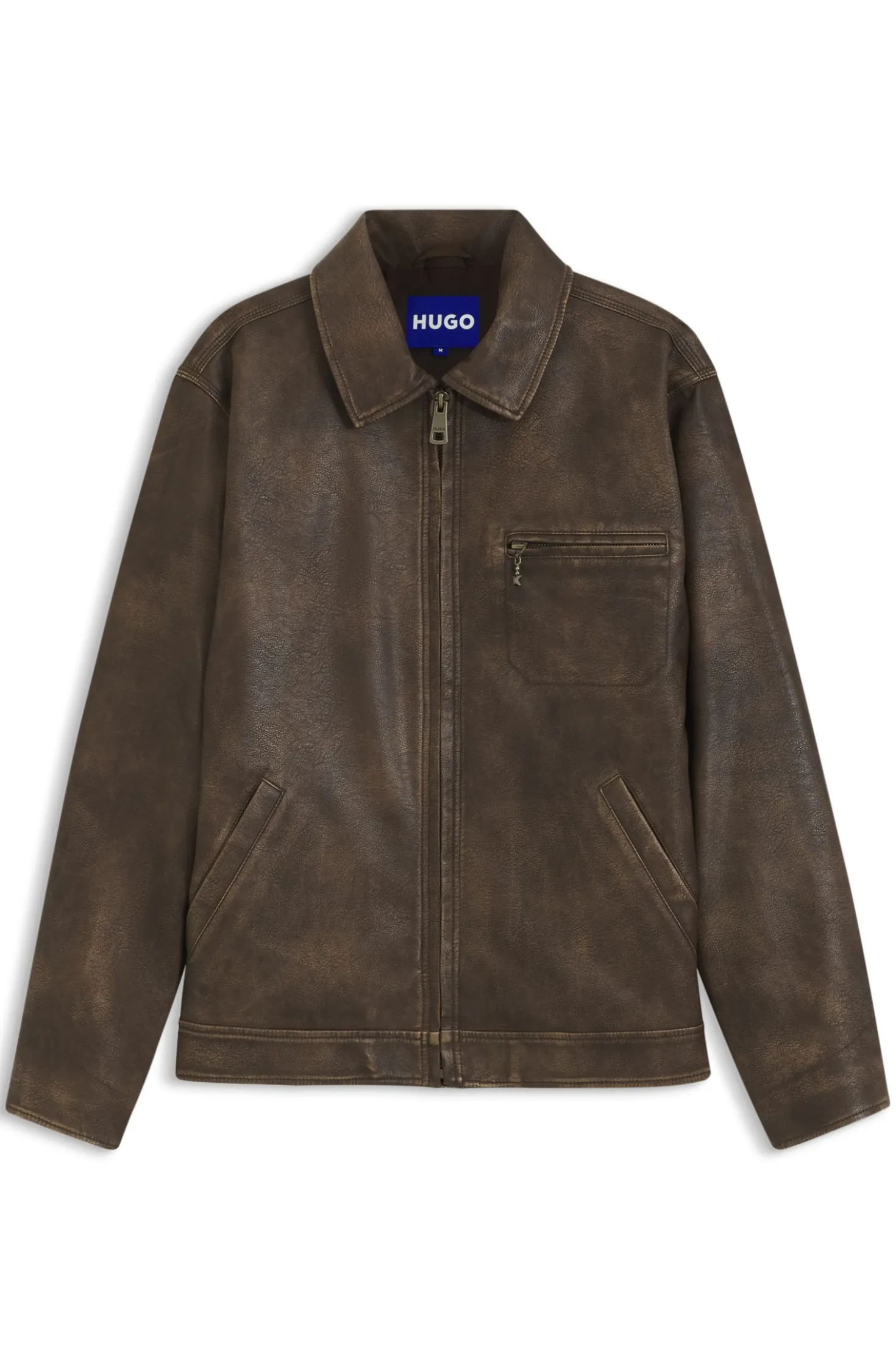 Faux-leather jacket with cross-shaped zip-puller