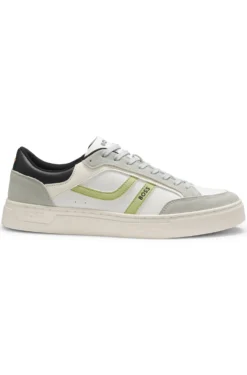 Faux-leather trainers with colour-blocking