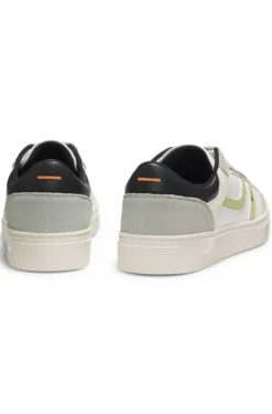 Faux-leather trainers with colour-blocking