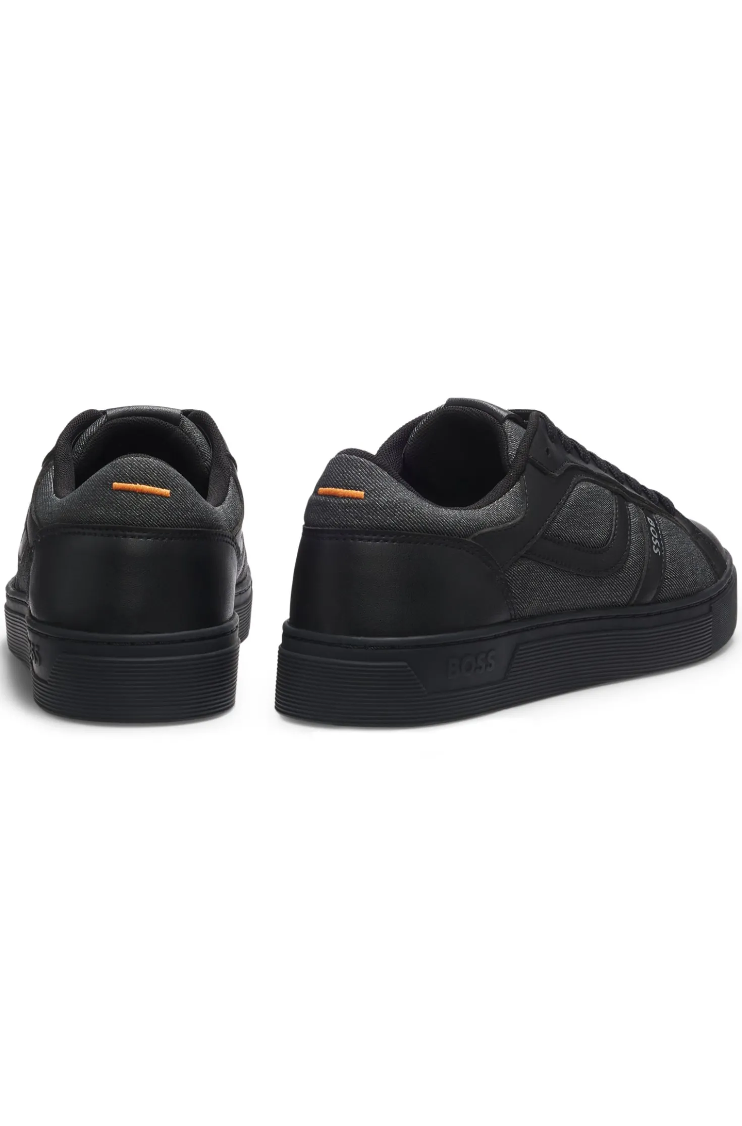 Faux-leather trainers with denim-look trims