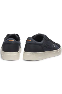 Faux-leather trainers with denim-look trims