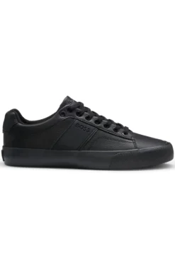 Faux-leather trainers with plain and grained textures