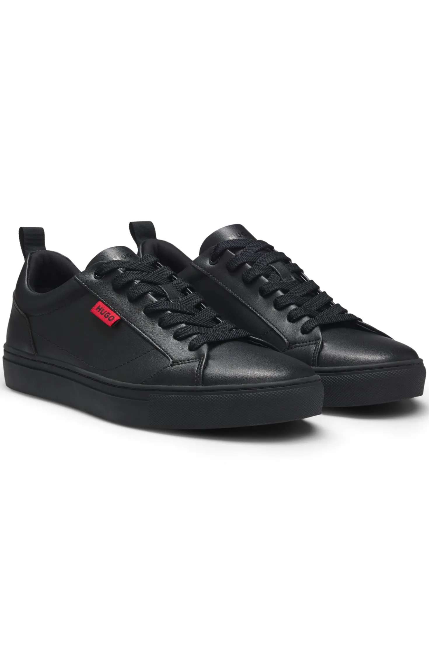 Faux-leather trainers with red logo flag