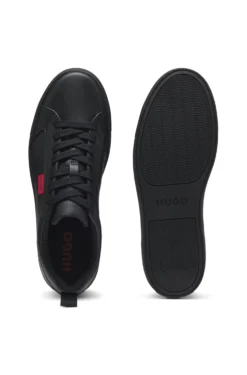 Faux-leather trainers with red logo flag