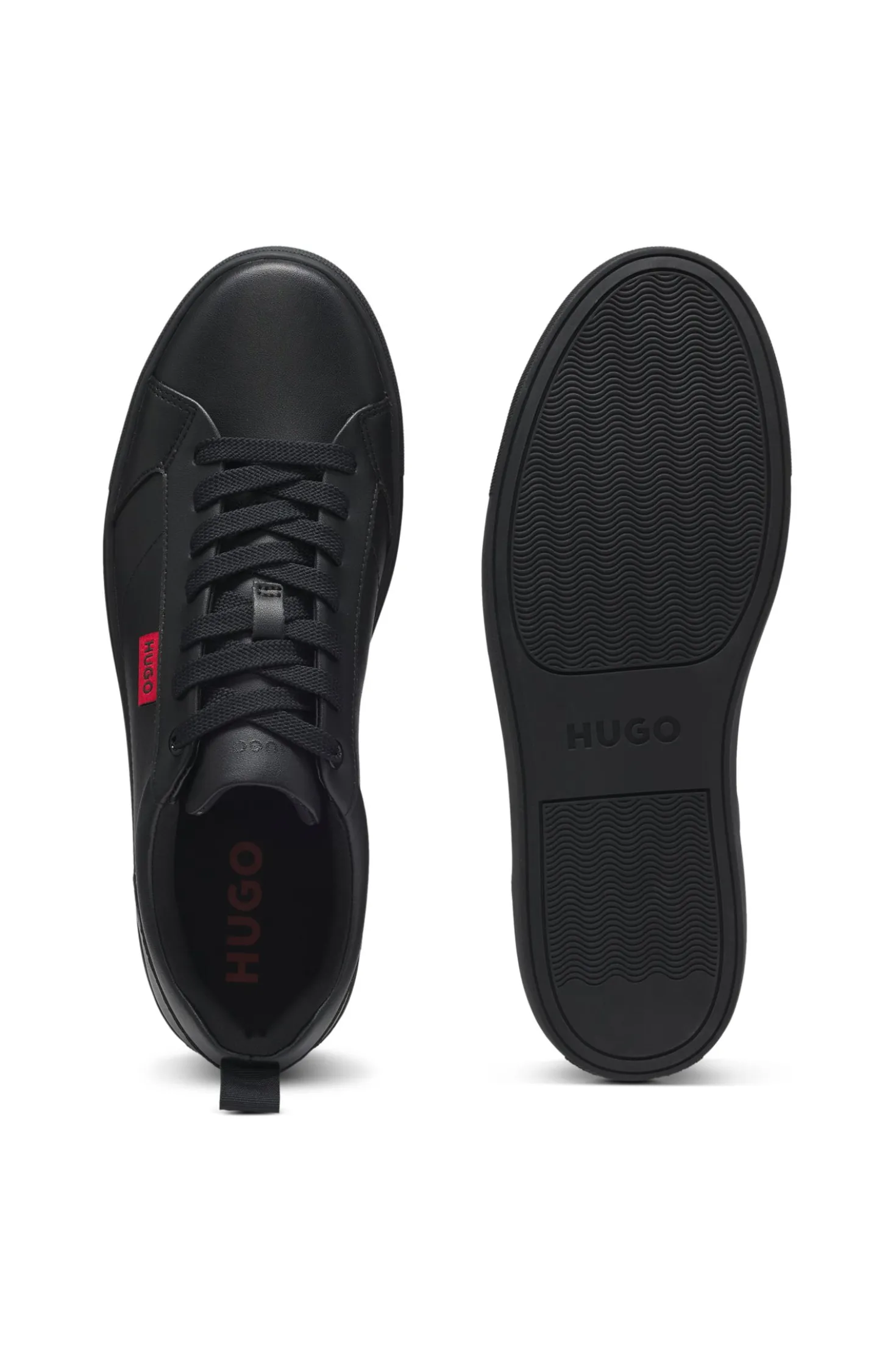 Faux-leather trainers with red logo flag