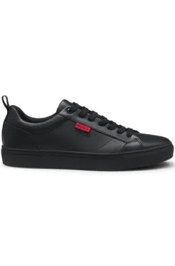 Faux-leather trainers with red logo flag